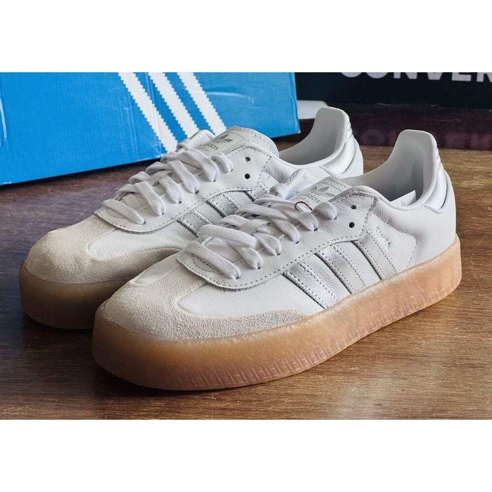 Women’s Size 7.5 adidas Sambae White Silver Metallic Gum JQ8412 NiB
